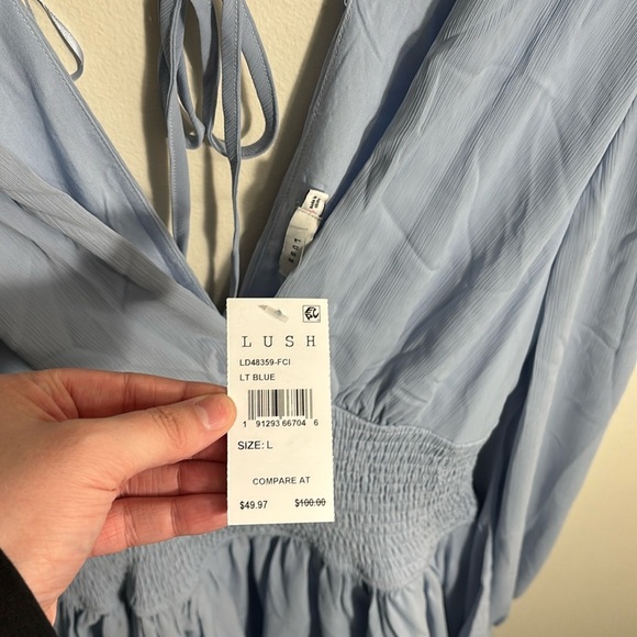 Lush Blue Pleated Sundress with Bishop Sleeves - Picture 4 of 10